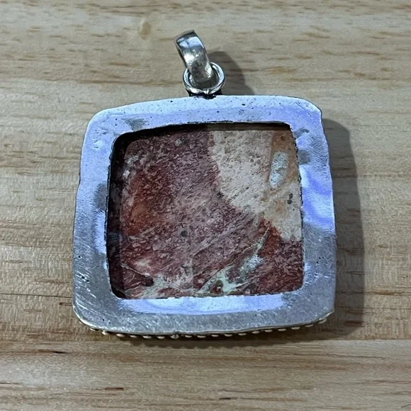LEOPARD SKIN JASPER GEMSTONE 925 SILVER PLATED PENDANT - Picture 4 of 7